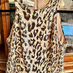 Vintage Lillie Rubin Formal Black Tie Cheetah Sequin Sleeveless Top - Size 8